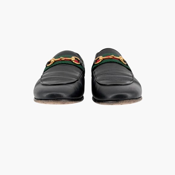 Gucci Brixton Black Leather Web Stripe Horsebit Loafers Size 38.5 US 8.5 Women's - Picture 6 of 15